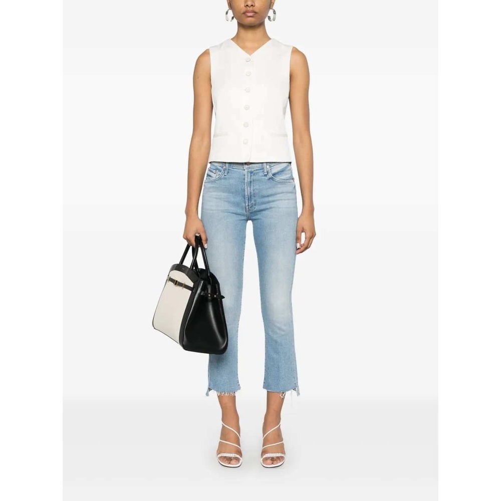 Mother The Insider Crop Step Fray Jeans Light Wash Blue Women Size 29